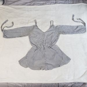 Flowy B&W Vertical Striped Romper